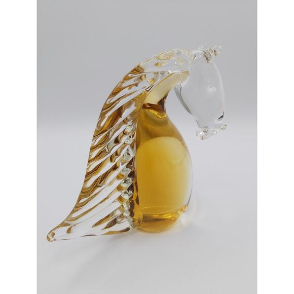 Vintage Glass Horse Bust Set of 2 Amber & Blue Figurines Home Decor - Picture 3 of 11